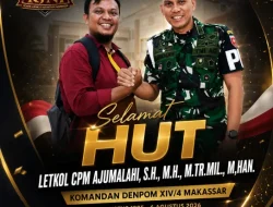 Aswar Humas & Publikasi KJNI Sampaikan Ucapan Selamat Ulang Tahun kepada Komandan Denpom XIV/4 Makassar